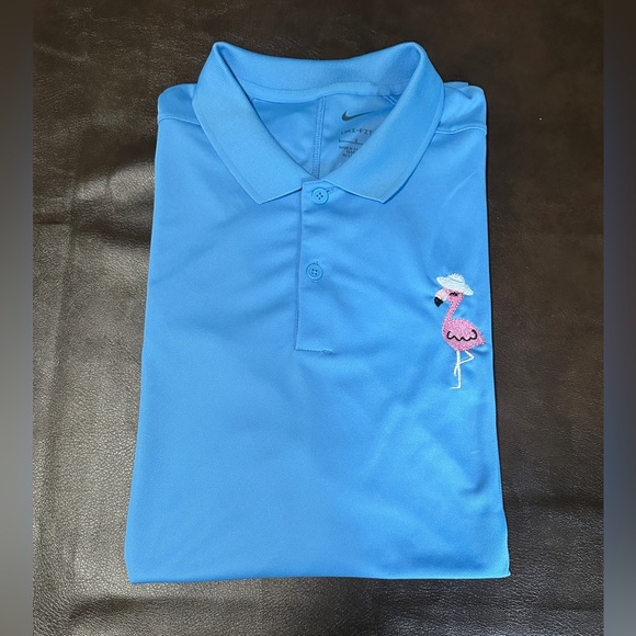 Nike Other - Nike Blue DRI - FIT Polo Shirt Flamingo Logo